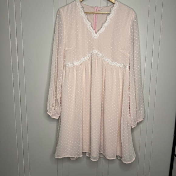 Jasambac Dresses & Skirts - Pink Polka Dot Dress with Lace Trim